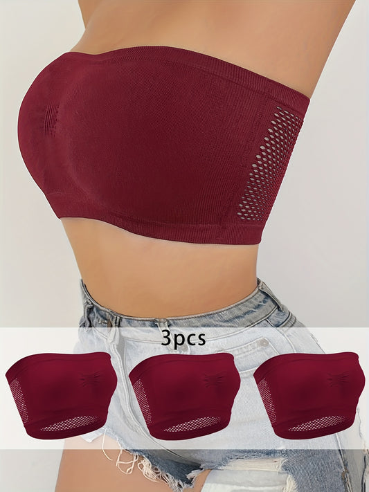 3pcs Strapless Bandeau Bras, Comfy & Soft Stretch Everyday Bra, Women's Lingerie & Underwear