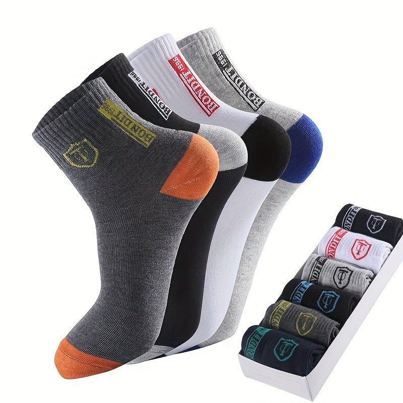 6pairs Men's Sweat Absorbing Embroidered Crest Athletic Socks, Ankle Socks