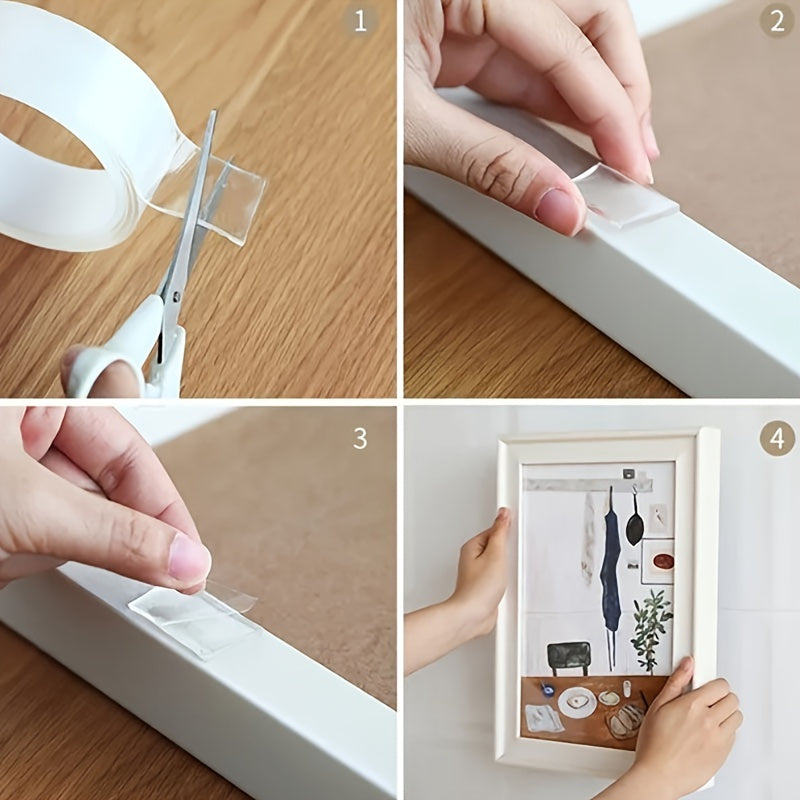 Heavy Duty Double Sided Nano Tape - Reusable, Traceless, Strong, Sticky, Removable, Washable, Clear Mounting Strips for Home, Office, Car - 1 Roll, Multipurpose Paste Items