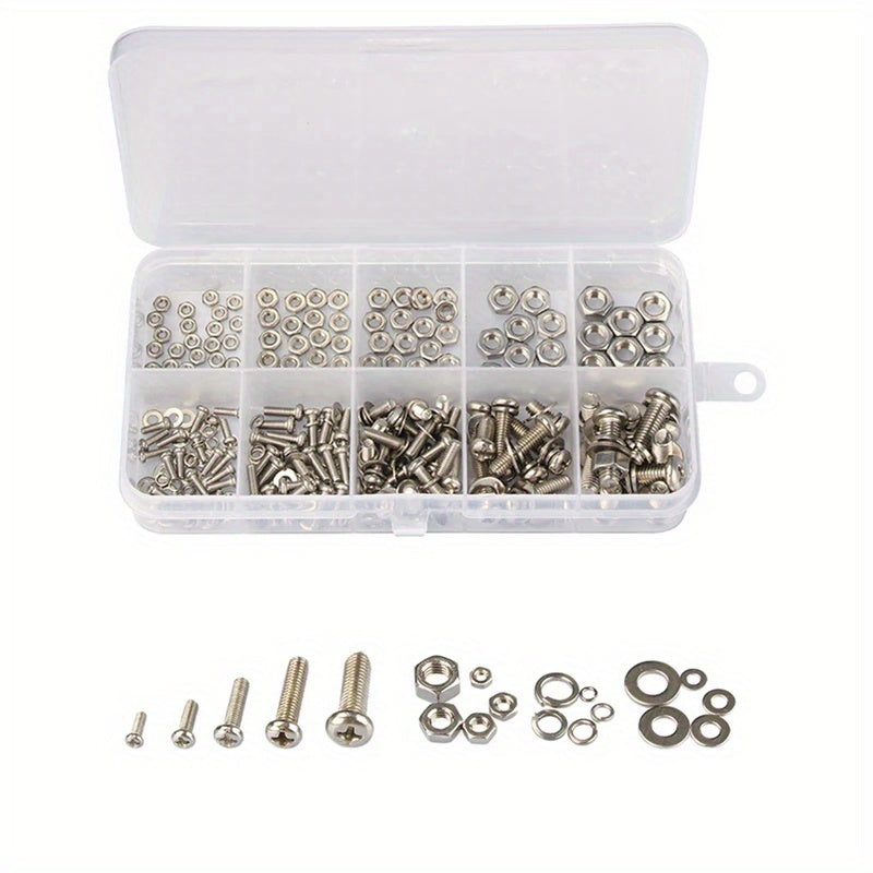 320pcs Premium Stainless Steel SS304 Screw and Nut Assortment Kit - Corrosion-Resistant, Snap-in Nuts, M2 to M5 Sizes - Ideal for DIY, Repair, and Industrial Applications