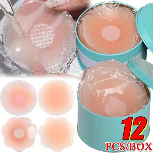 12pcs Reusable Comfortable Silicone Nipple Cover Lift Invisible Bras Pasties Bra Padding Sticker Patch Adhesive Pads