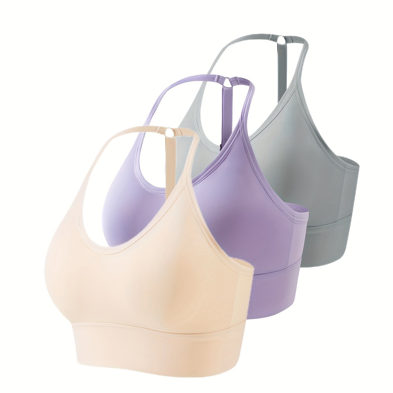 3pcs Seamless Halter Sports Bras, Comfy & Breathable Yoga Fitness Bra, Women's Lingerie & Underwear