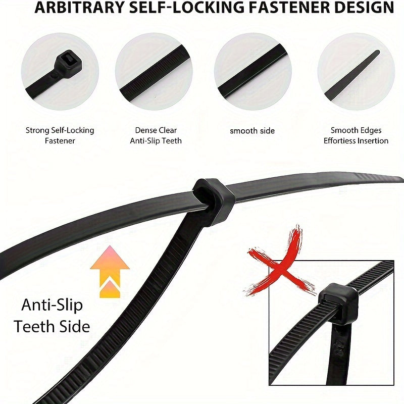 300pcs Heavy-Duty Nylon Cable Ties Set - Assorted Sizes 16"/8"/6", High Tensile Strength, UV Resistant, Self-Locking, Easy to Use, Black Zip Ties for Home, Office, and Industrial Cable Management, Organization, and Wire Bundl