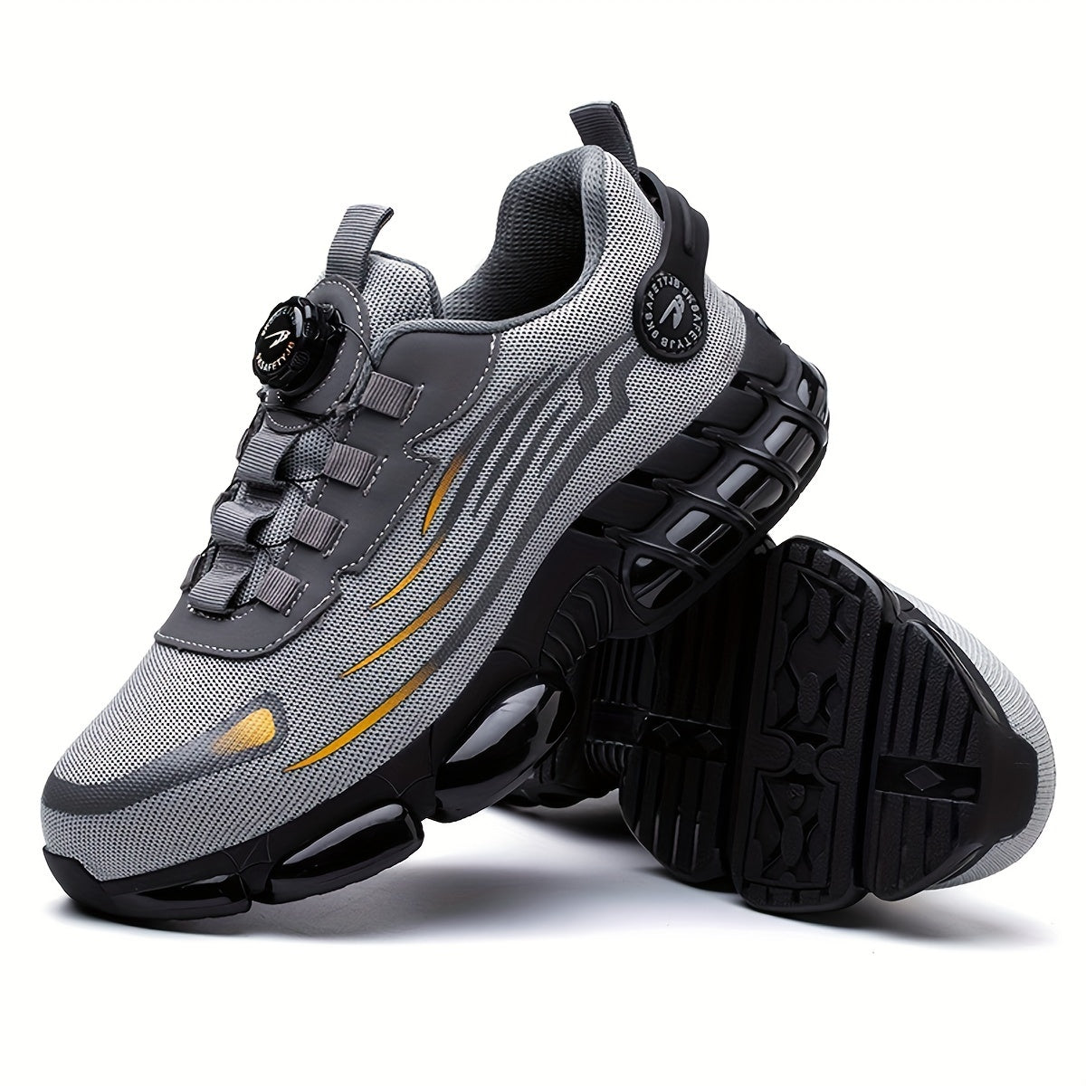 Men's Steel Toe Puncture-Proof Work Safety Sneakers with Rotating Button Closure - Breathable Mesh & Fabric Lining, Non-Slip Rubber Sole - Lightweight Summer Industrial Shoes for Warehouse, Construction, Factory, Steel Toe Sh