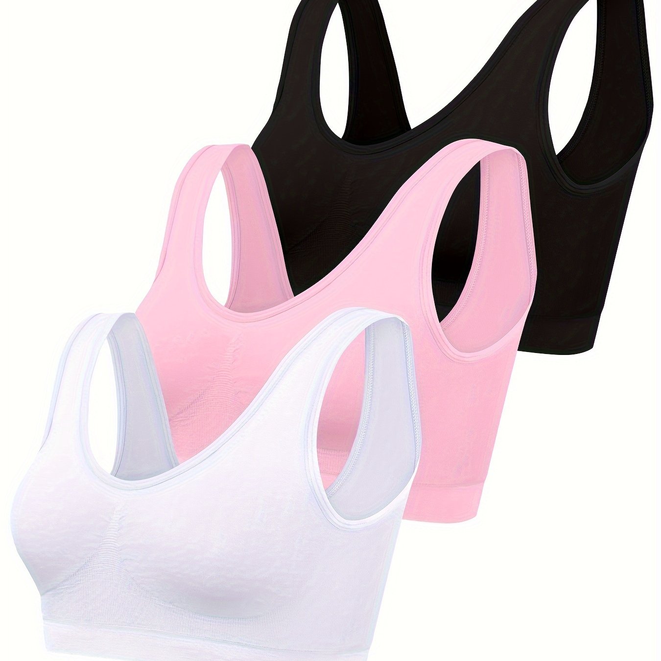 Comfortable 3pcs Seamless Sports Bras - Lightweight, No-Pad Design for Yoga & Fitness - Nylon Blend, Thin, Innerwear
