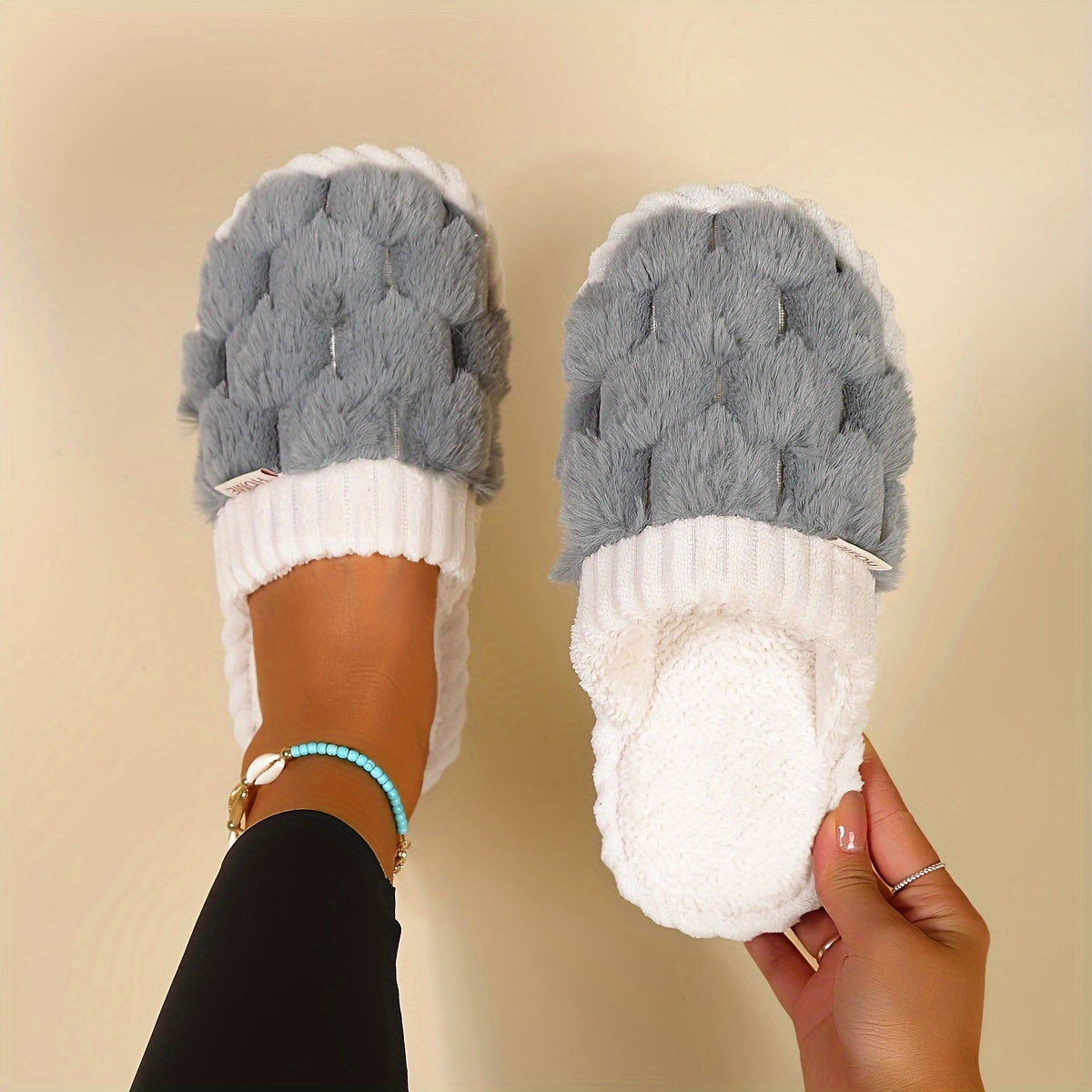 Cozy Faux Fur Slippers - Soft Fabric Lined, Rubber Sole, Comfortable Indoor Shoes for Home, Casual Slip-On Design with Plush Interior
