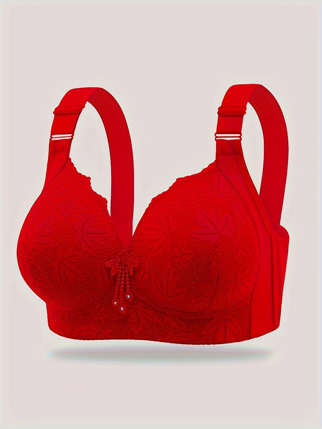 5pcs ESSELEGANCE Push-Up Bras for Women - Adjustable, Comfort Fit with Floral Lace Pattern, V-Neck, Nylon & Elastane Blend, Machine Washable - Available in Black, Red, Beige, Pink, & Purple