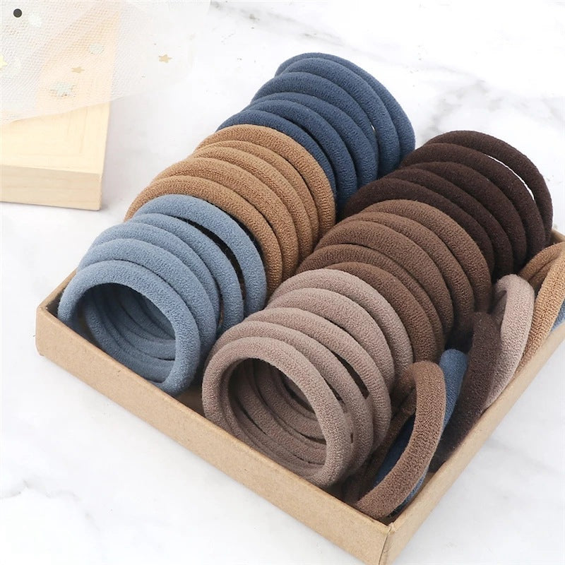 50pcs/Set Women   Basic Hair Bands 4cm Simple Solid Colors Elastic Headband Hair Ropes Ties Hair Accessories Ponytail Holder