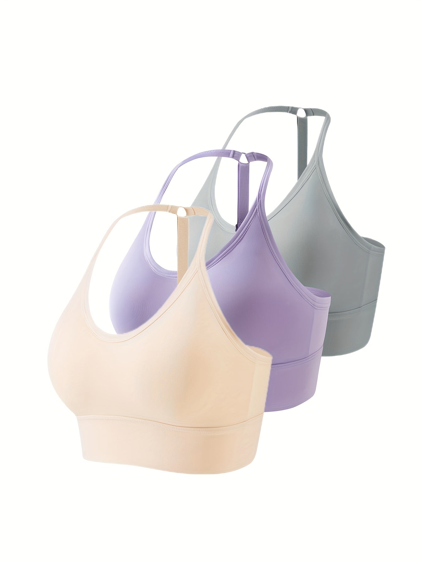 3pcs Seamless Halter Sports Bras, Comfy & Breathable Yoga Fitness Bra, Women's Lingerie & Underwear