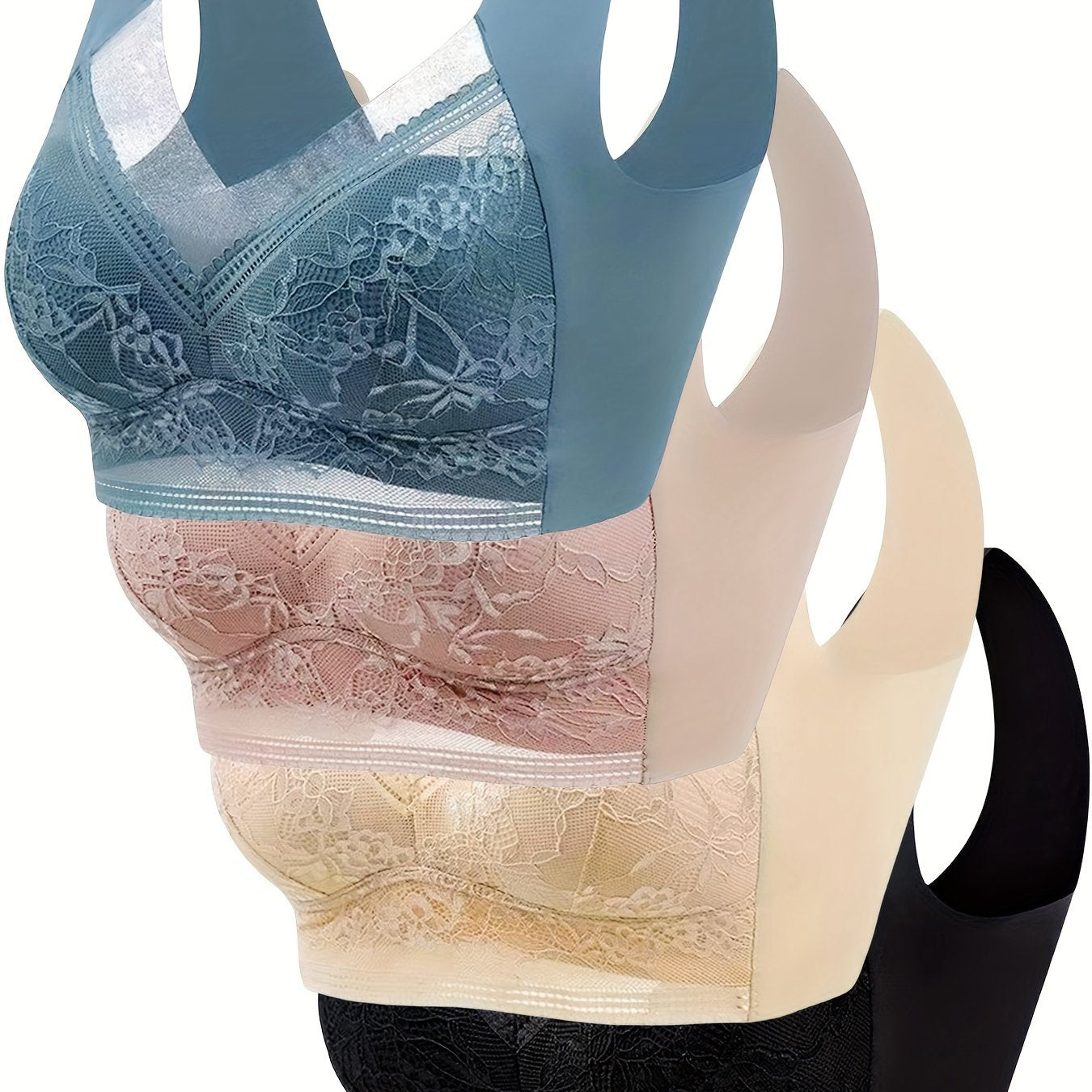 4pcs Seamless Lace Bra Set - Ultra-Soft & Breathable, Wireless Bras with Refined Contrast Lace Detail - Perfect for Everyday Wear, Womens lingerie