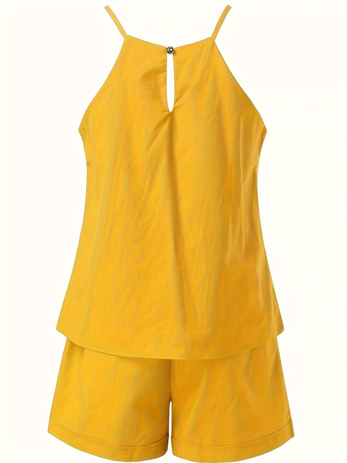 Sleeveless Two-piece Set - Solid Casual Outfits, Pocket Shorts & Top - Women's Clothing