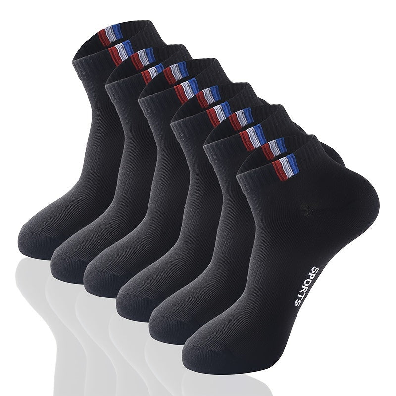 6pairs Men's Sweat Absorbing Embroidered Crest Athletic Socks, Ankle Socks