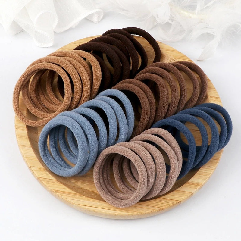 50pcs/Set Women   Basic Hair Bands 4cm Simple Solid Colors Elastic Headband Hair Ropes Ties Hair Accessories Ponytail Holder
