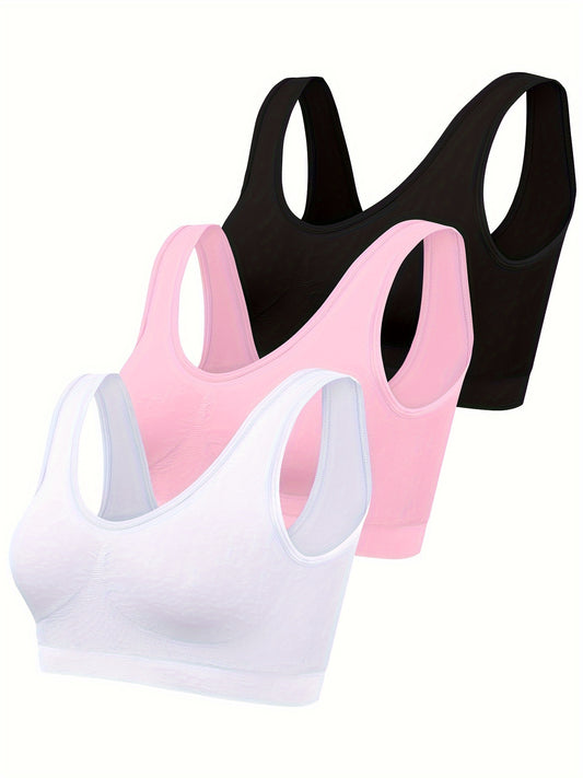 Comfortable 3pcs Seamless Sports Bras - Lightweight, No-Pad Design for Yoga & Fitness - Nylon Blend, Thin, Innerwear