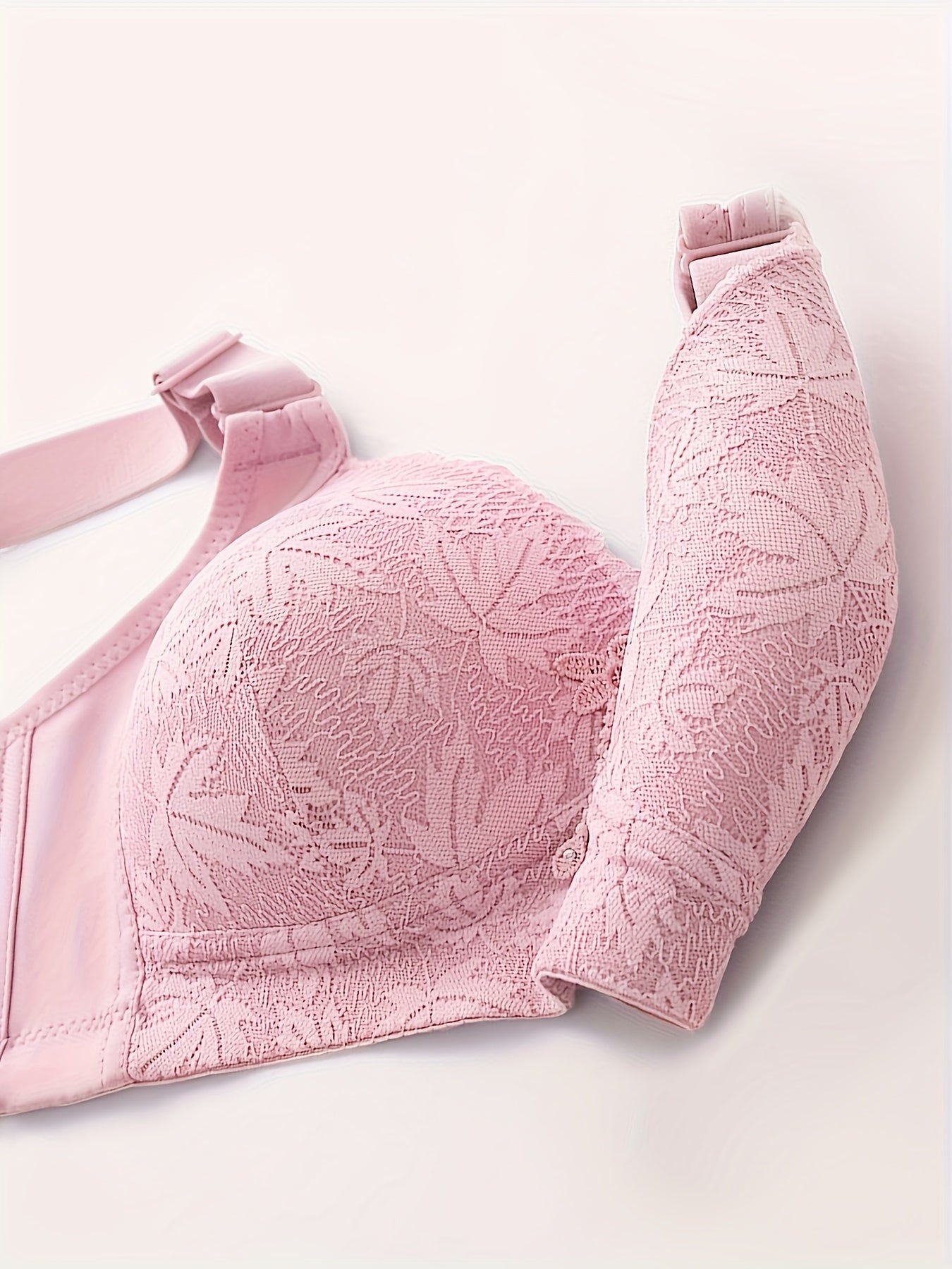 5pcs ESSELEGANCE Push-Up Bras for Women - Adjustable, Comfort Fit with Floral Lace Pattern, V-Neck, Nylon & Elastane Blend, Machine Washable - Available in Black, Red, Beige, Pink, & Purple