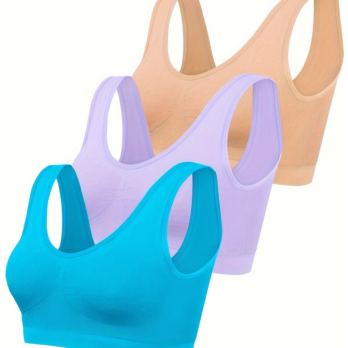 Comfortable 3pcs Seamless Sports Bras - Lightweight, No-Pad Design for Yoga & Fitness - Nylon Blend, Thin, Innerwear