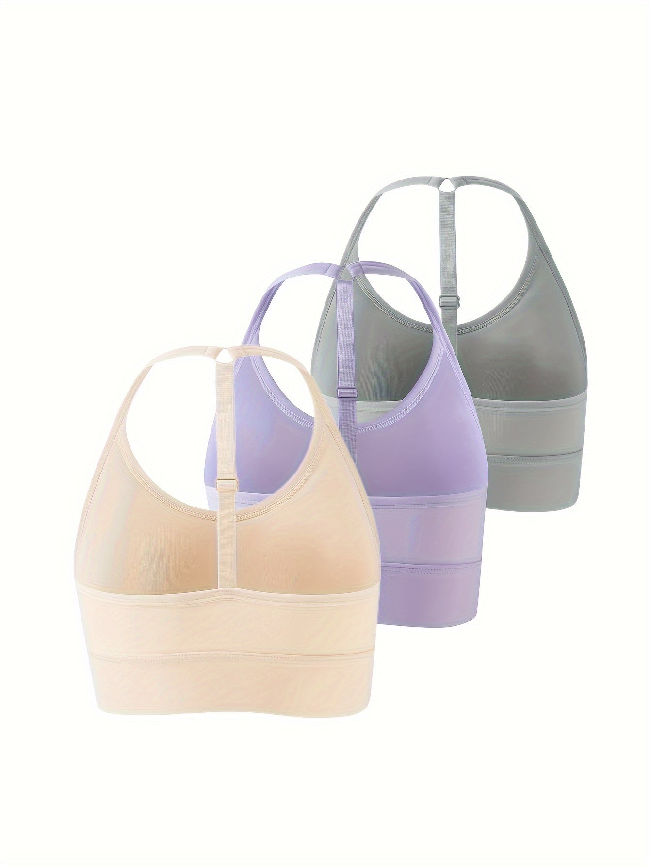 3pcs Seamless Halter Sports Bras, Comfy & Breathable Yoga Fitness Bra, Women's Lingerie & Underwear