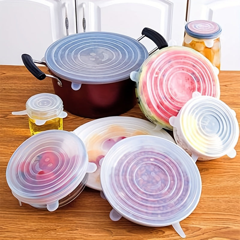 6-Pack Silicone Elastic Lids, Reusable Durable Food Storage Bowl Covers, BPA-Free, Dishwasher & Freezer Safe, Kitchen Accessories