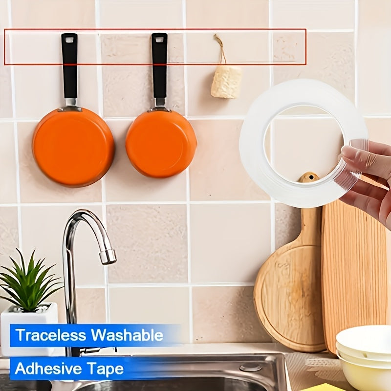 Heavy Duty Double Sided Nano Tape - Reusable, Traceless, Strong, Sticky, Removable, Washable, Clear Mounting Strips for Home, Office, Car - 1 Roll, Multipurpose Paste Items