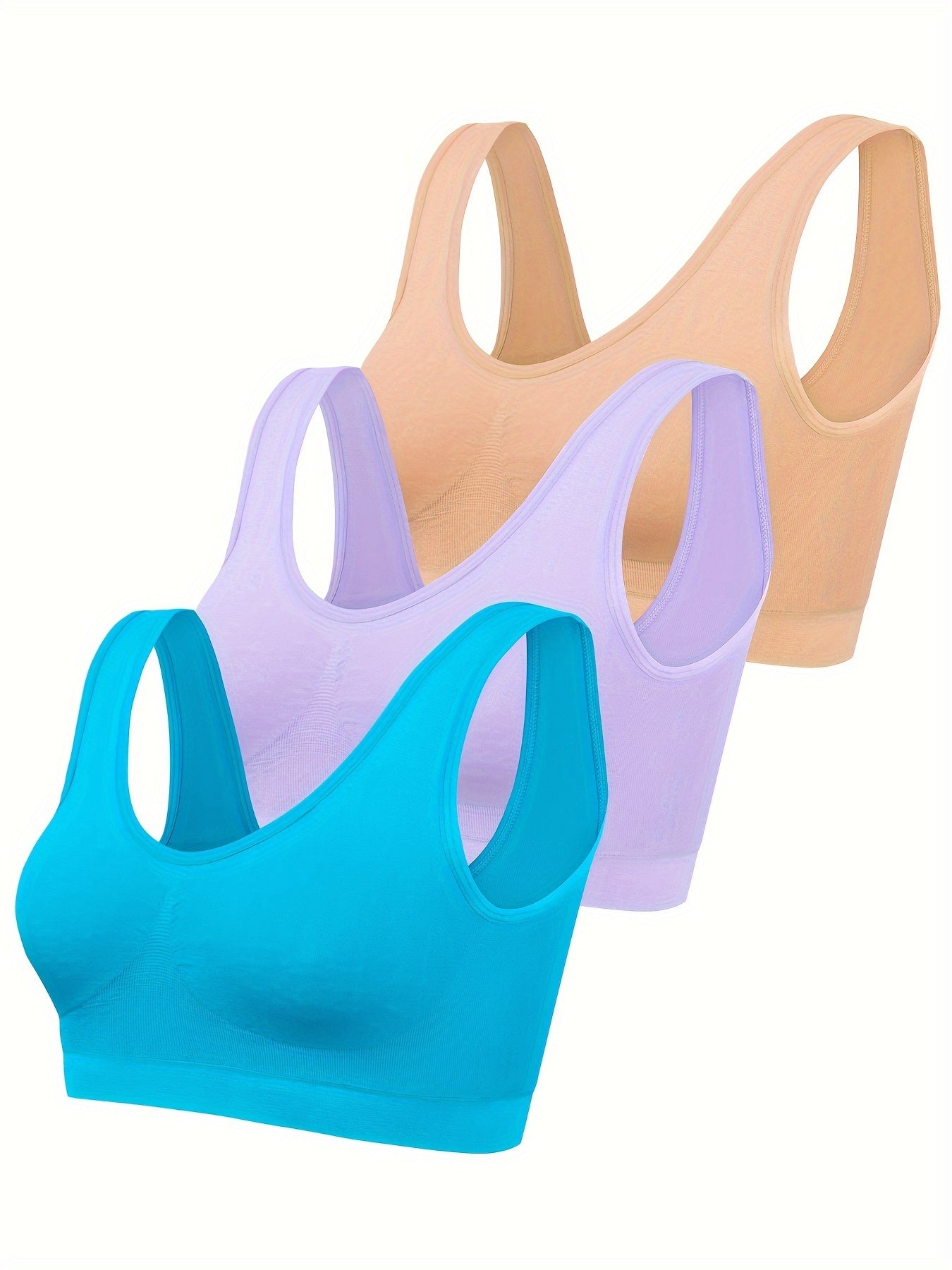 Comfortable 3pcs Seamless Sports Bras - Lightweight, No-Pad Design for Yoga & Fitness - Nylon Blend, Thin, Innerwear