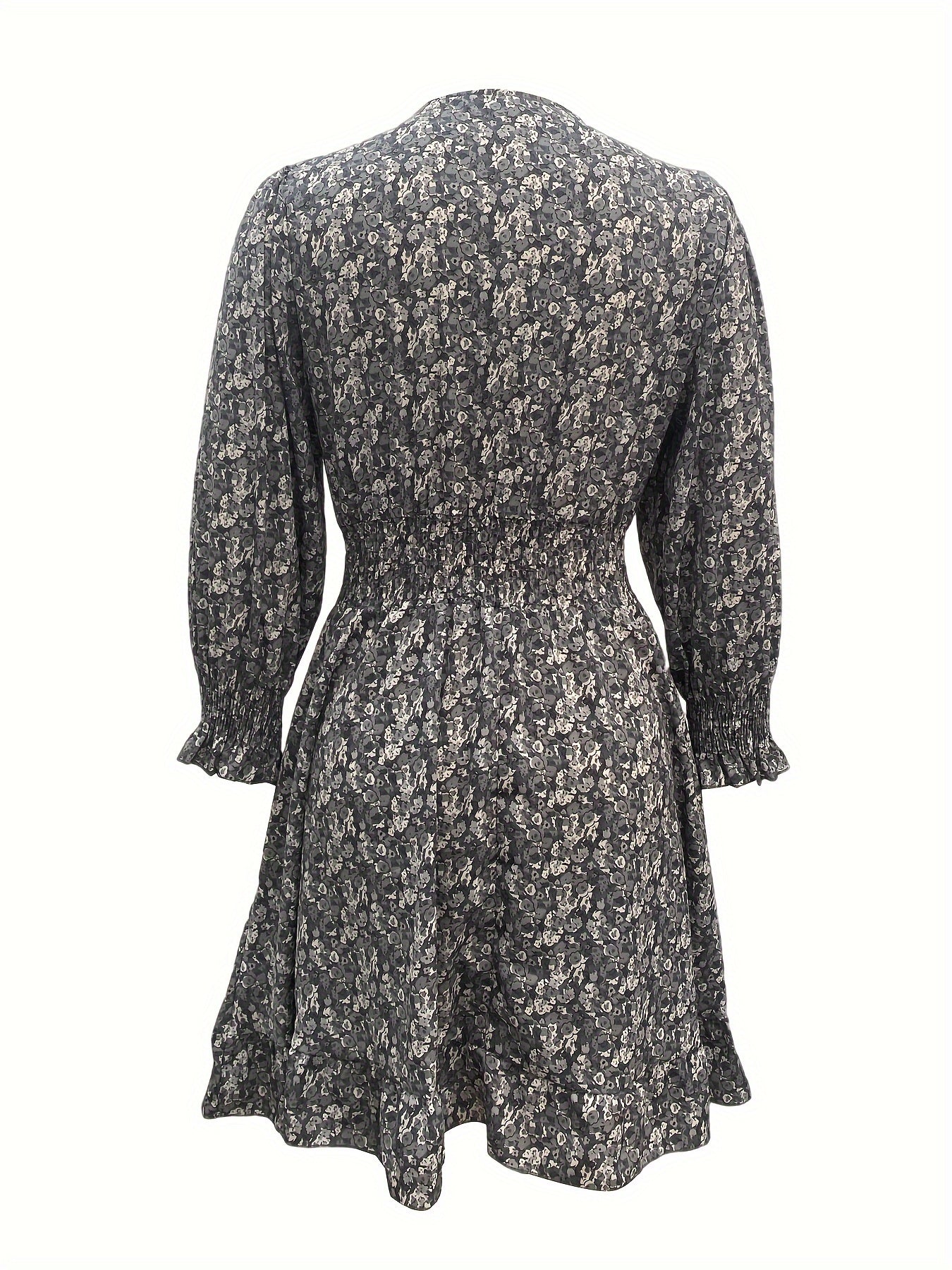 Floral Print Shirred Waist Dress, Casual V Neck Dress For Spring & Summer, Women's Clothing