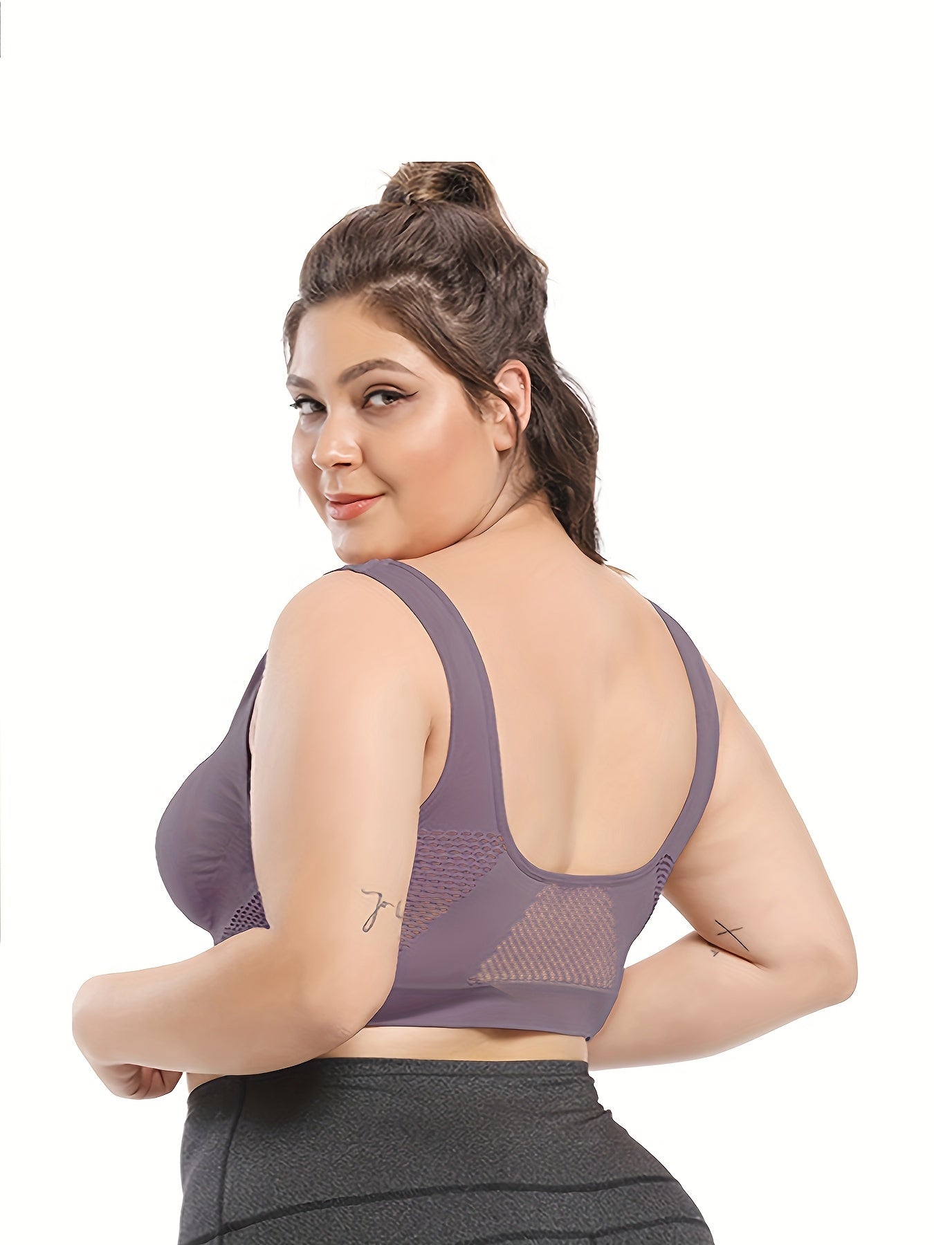 [Gentle Care] Plus Size Seamless Sports Bra for Women - Purple, Breathable Mesh Fabric, Push-Up with Removable Pads, Comfort Fit Vest Style, Sizes 36XL to 40XL, Plus Size Bra