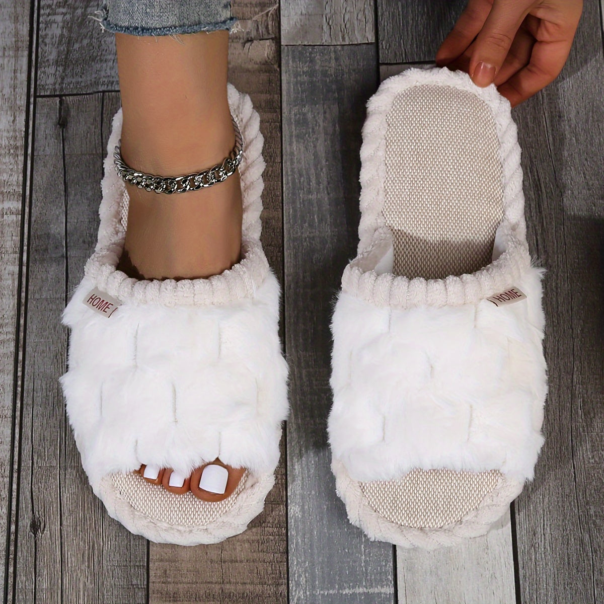 Cozy Faux Fur Slippers - Soft Fabric Lined, Rubber Sole, Comfortable Indoor Shoes for Home, Casual Slip-On Design with Plush Interior