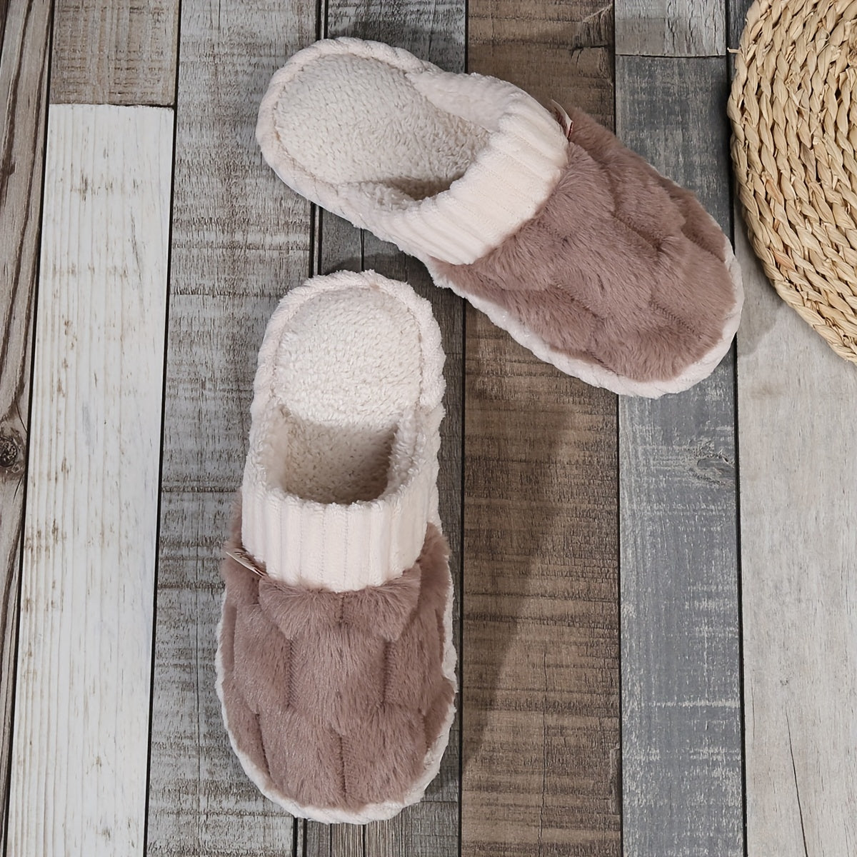 Cozy Faux Fur Slippers - Soft Fabric Lined, Rubber Sole, Comfortable Indoor Shoes for Home, Casual Slip-On Design with Plush Interior
