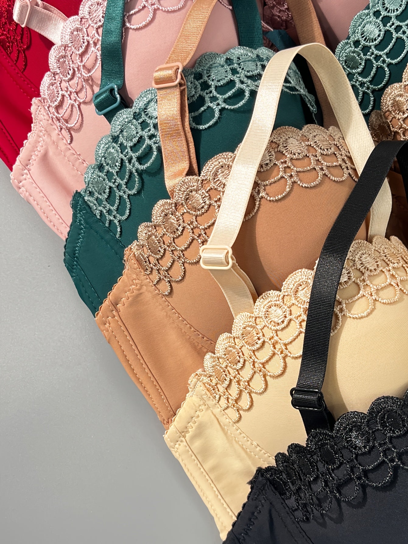 6pcs High Support Elegant Bras - Chic Push-up Balconette with Comfortable Fit, Non-removable Pads, Breathable Fabrics, Sexy Floral Lace Contrast Underwire