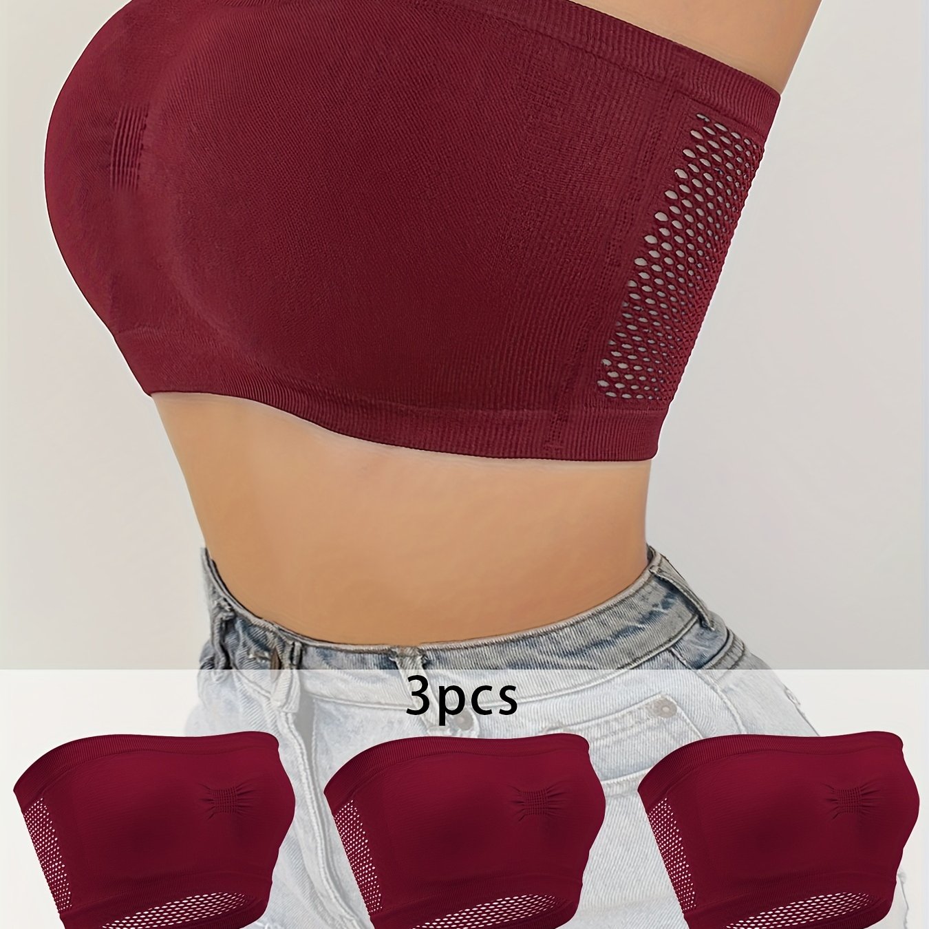 3pcs Strapless Bandeau Bras, Comfy & Soft Stretch Everyday Bra, Women's Lingerie & Underwear