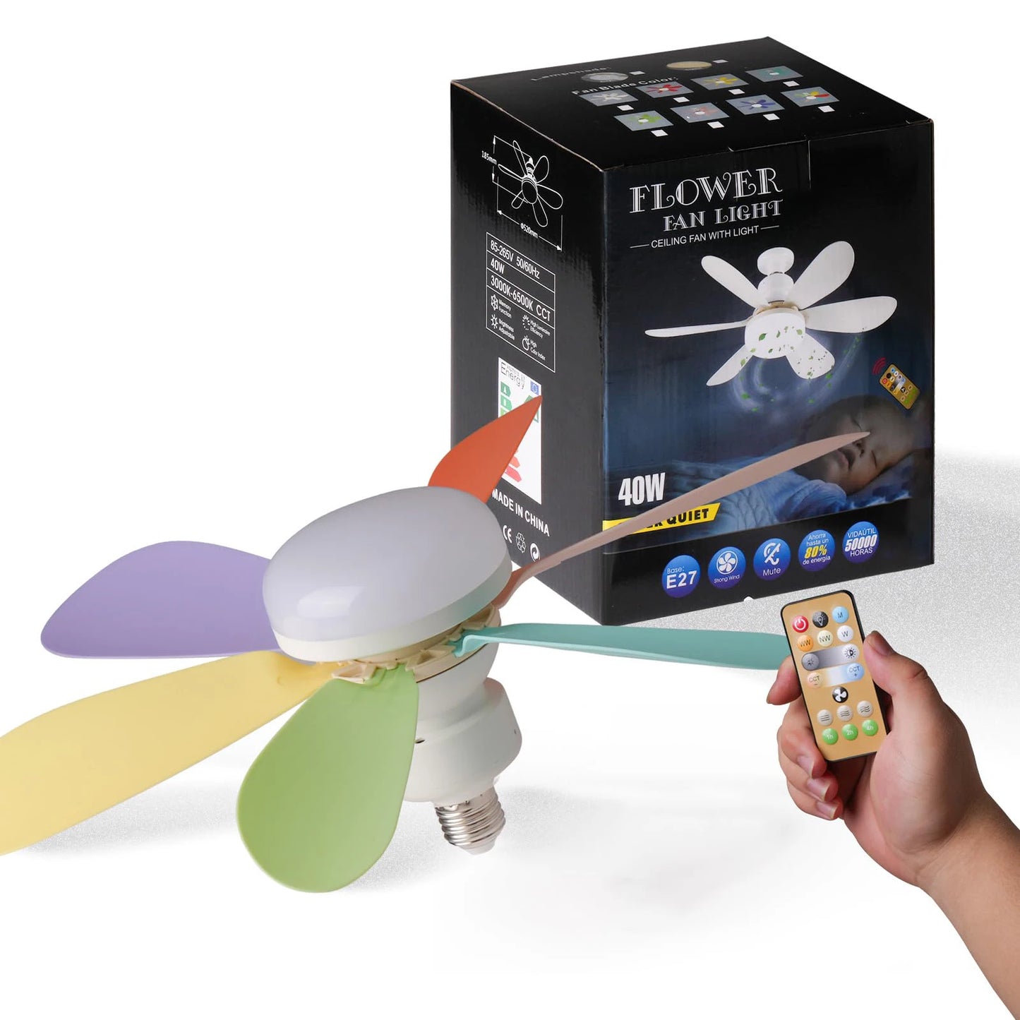 LED 30W ceiling fan light E27 with remote control for dimming, suitable for living room, study, household use, 85-265V