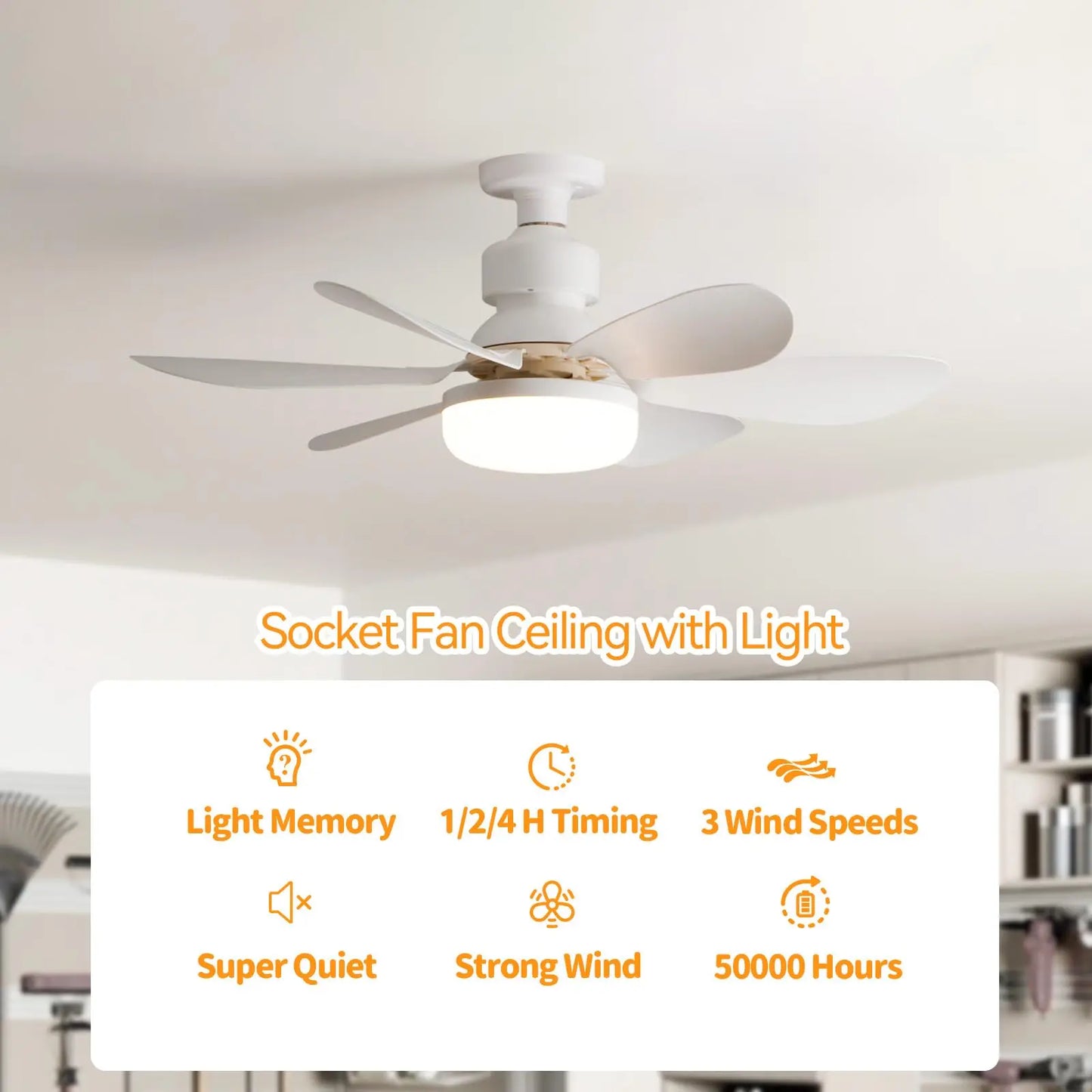 LED 30W ceiling fan light E27 with remote control for dimming, suitable for living room, study, household use, 85-265V