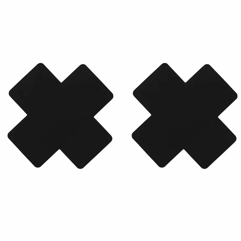 US STOCK 20pcs Black Women Cross Shape Self-Adhesive Disposable Satin Nipple Cover Breast Pasties Stickers for strapless Clothes