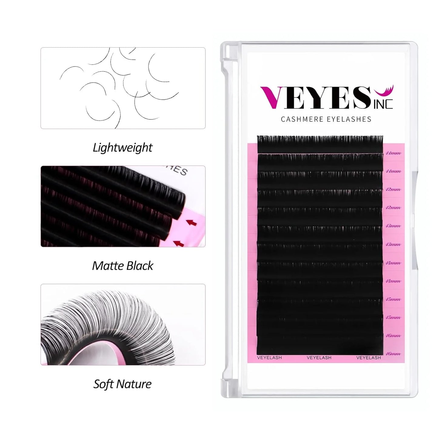 VEYES Classic C D Curl Satin Faux Mink Individual Lash Extensions 8-20mm Private Label Cashmere Wholesale Mix Including 30mm BC