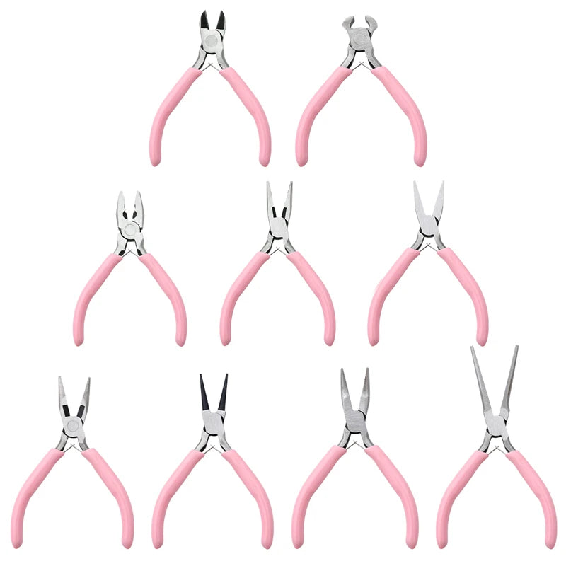 Cute Pink Color Handle Anti-slip Splicing and Fixing Jewelry Pliers Tools & Equipment Kit for DIY Jewelery Making Needlework