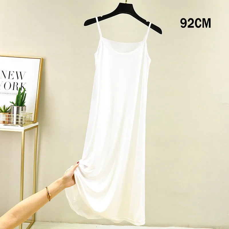 Full Slips Under Dress Women Summer Plus Size Sleeveless Satin Petticoat Underskirt Spaghetti Strap Women Sling Dress