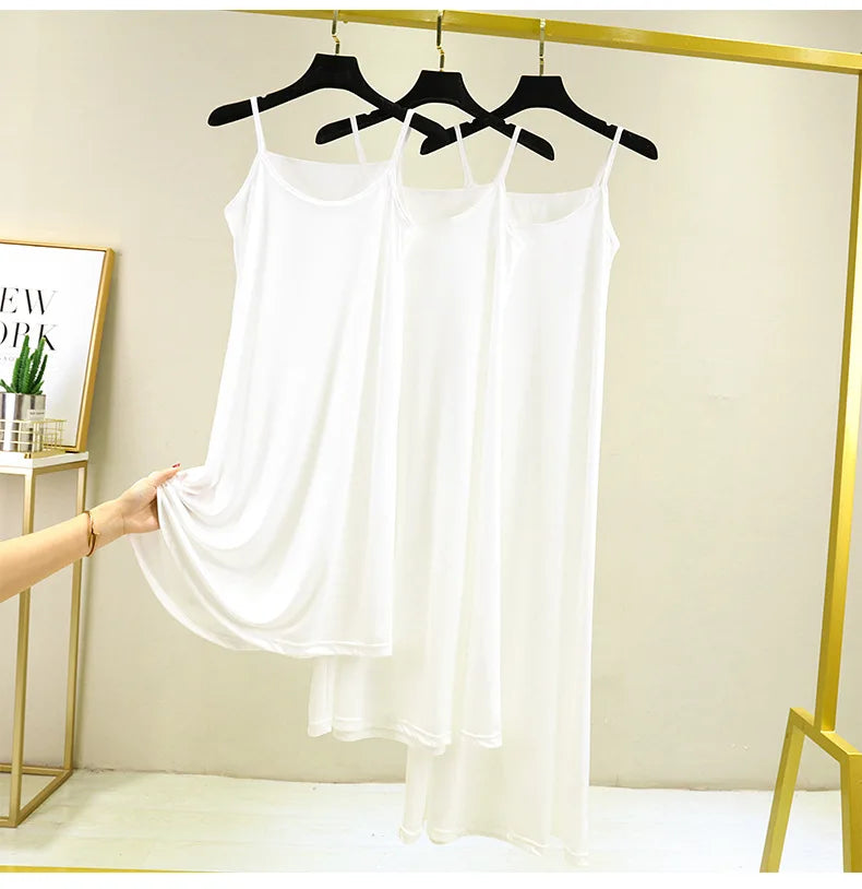 Full Slips Under Dress Women Summer Plus Size Sleeveless Satin Petticoat Underskirt Spaghetti Strap Women Sling Dress