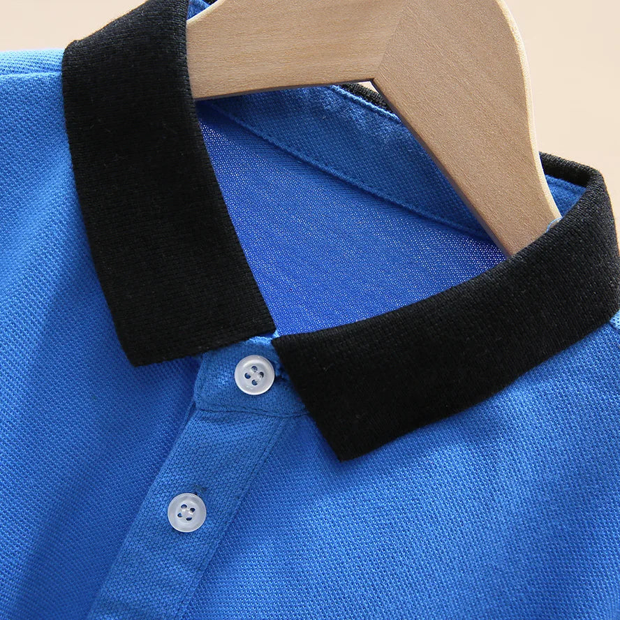 Boys School Uniform Polo Shirt 2023 New Spring Kids Casual Long Sleeve Tops For Teenager Children's 4-15 Years Clothes