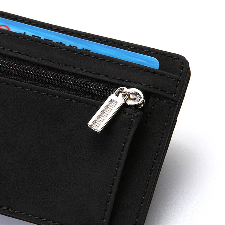 Men Ultra Thin PU Leather Mini Small Magic Wallet with Zipper Coin Pocket Purse Women Pouch Plastic Credit Bank Card Case Holder