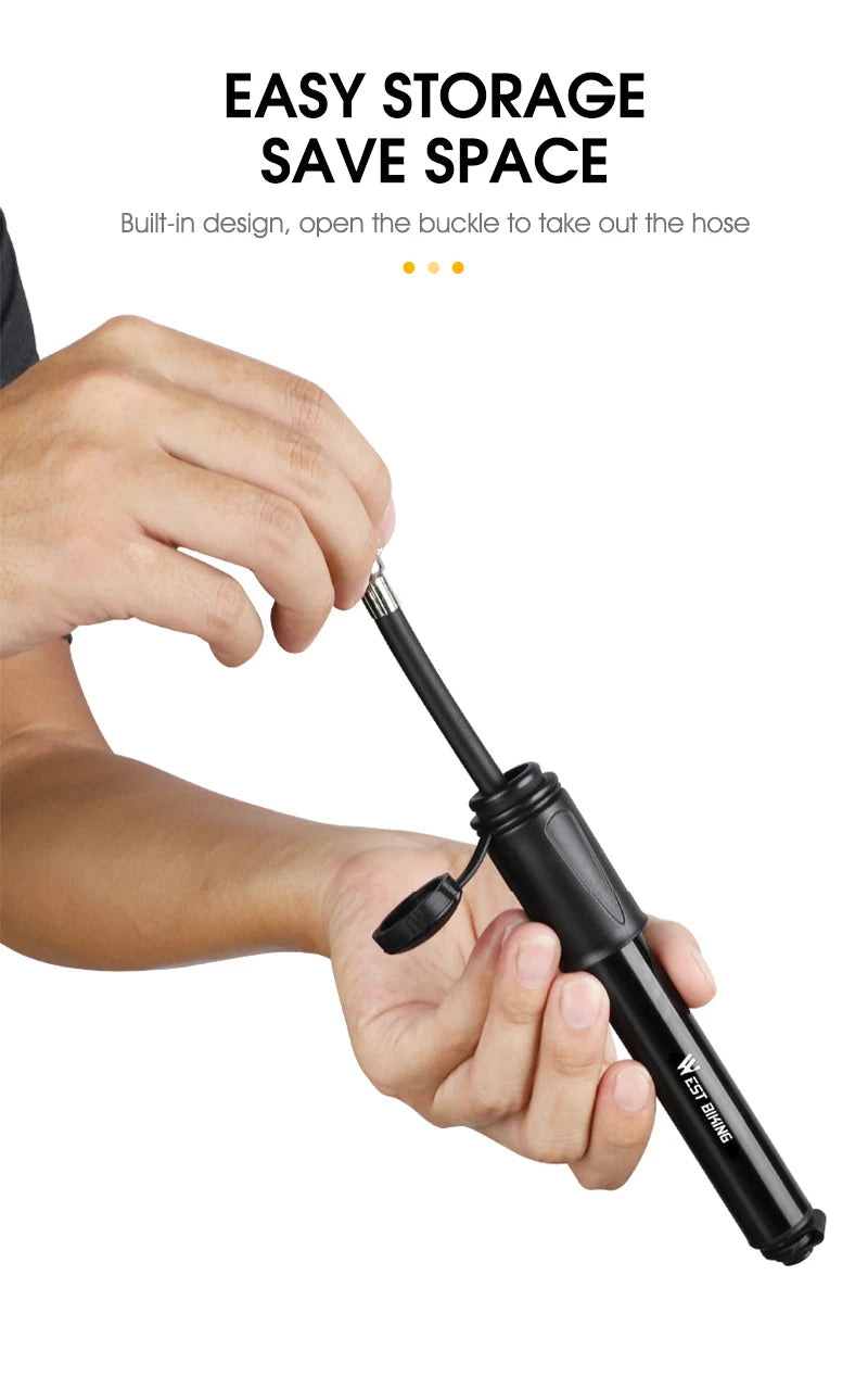 WEST BIKING Mini Bike Pump 100PSI Schrader Presta Valve MTB Road Cycling Pump Aluminum Alloy Bicycle Hand Air Pump Tire Inflator
