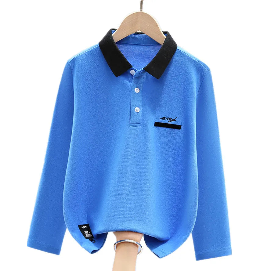 Boys School Uniform Polo Shirt 2023 New Spring Kids Casual Long Sleeve Tops For Teenager Children's 4-15 Years Clothes