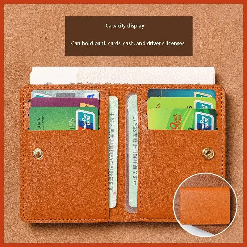 2024 New Women's Wallet Simplified Folding Button Small Wallet Driver's License Card Bag Male Student Soft Leather Wallet