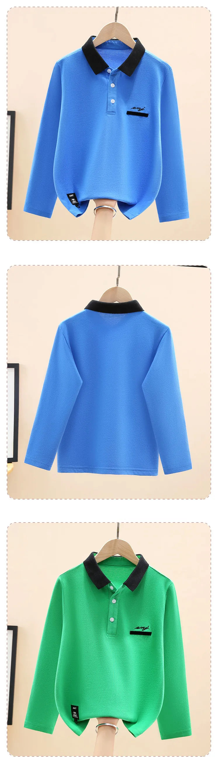 Boys School Uniform Polo Shirt 2023 New Spring Kids Casual Long Sleeve Tops For Teenager Children's 4-15 Years Clothes