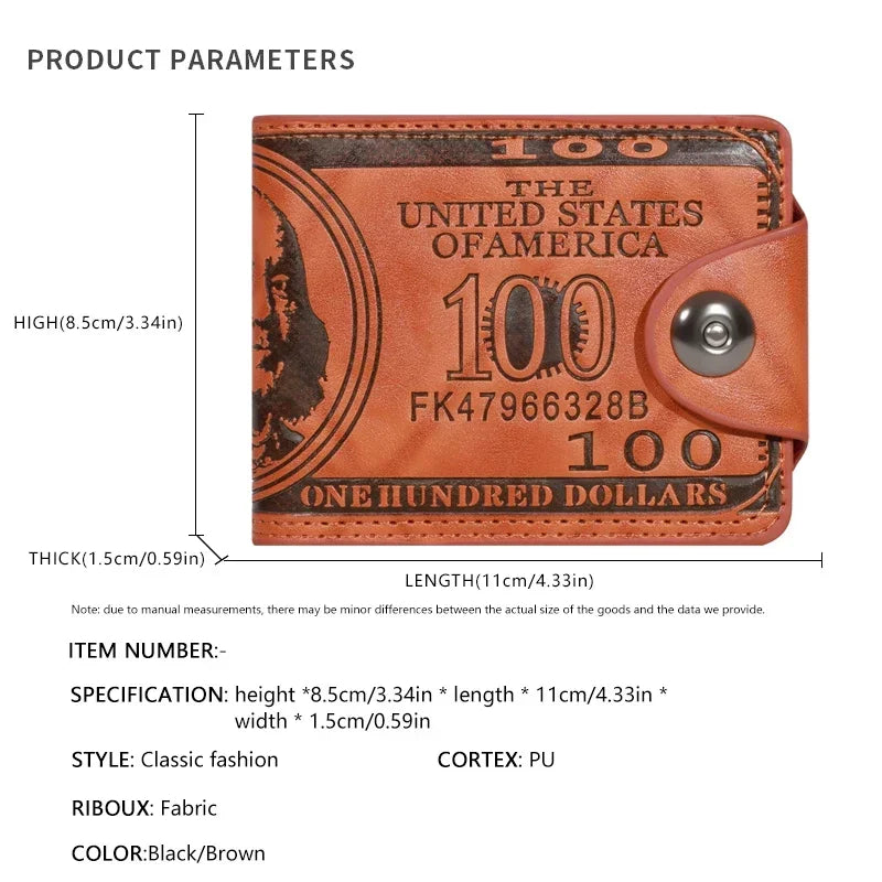 Men's Wallets With 100 US Dollar PatternWallet Male Leather Walet Photo Card HolderFashion Large Capacity Wallet Purse Bag