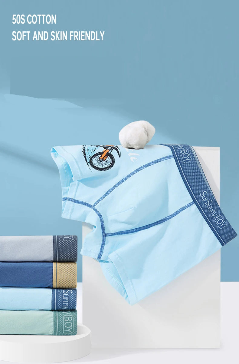 4pcs Big Size Children Boys Panties Cotton Motor Cool Cartoon Print Boxers Kid Boy Briefs Student UnderWear Underpanties M-2XL