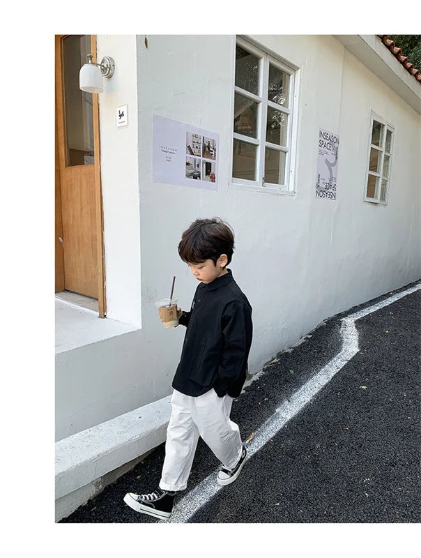 Boys Baby's Kids Blouse Jacket Outwear 2023 Black Spring Autumn Shirts Cotton Gift Plus Size Children's Clothing
