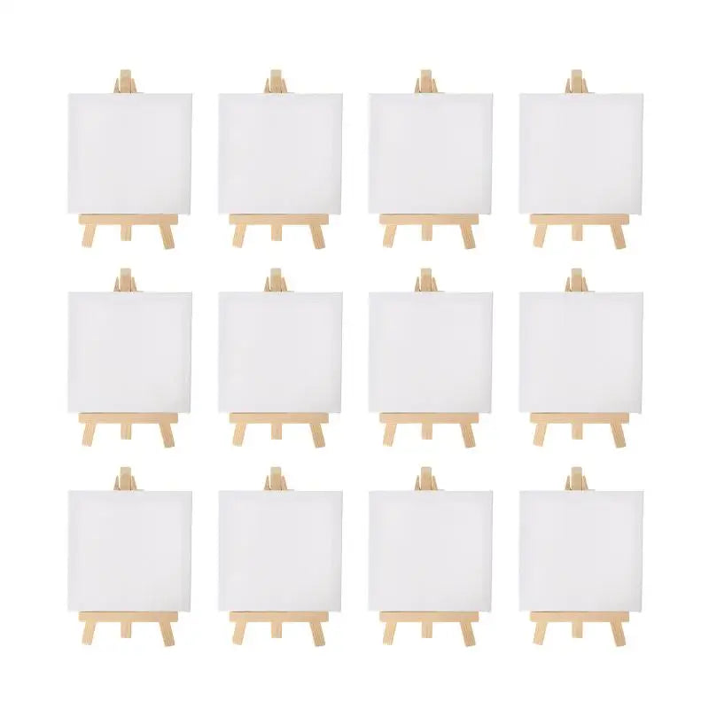 12pcs Artists 5 inch Mini Easel +3 inchx3 inch Mini Canvas Set Painting Kids Craft DIY Drawing Small Table Easel for School