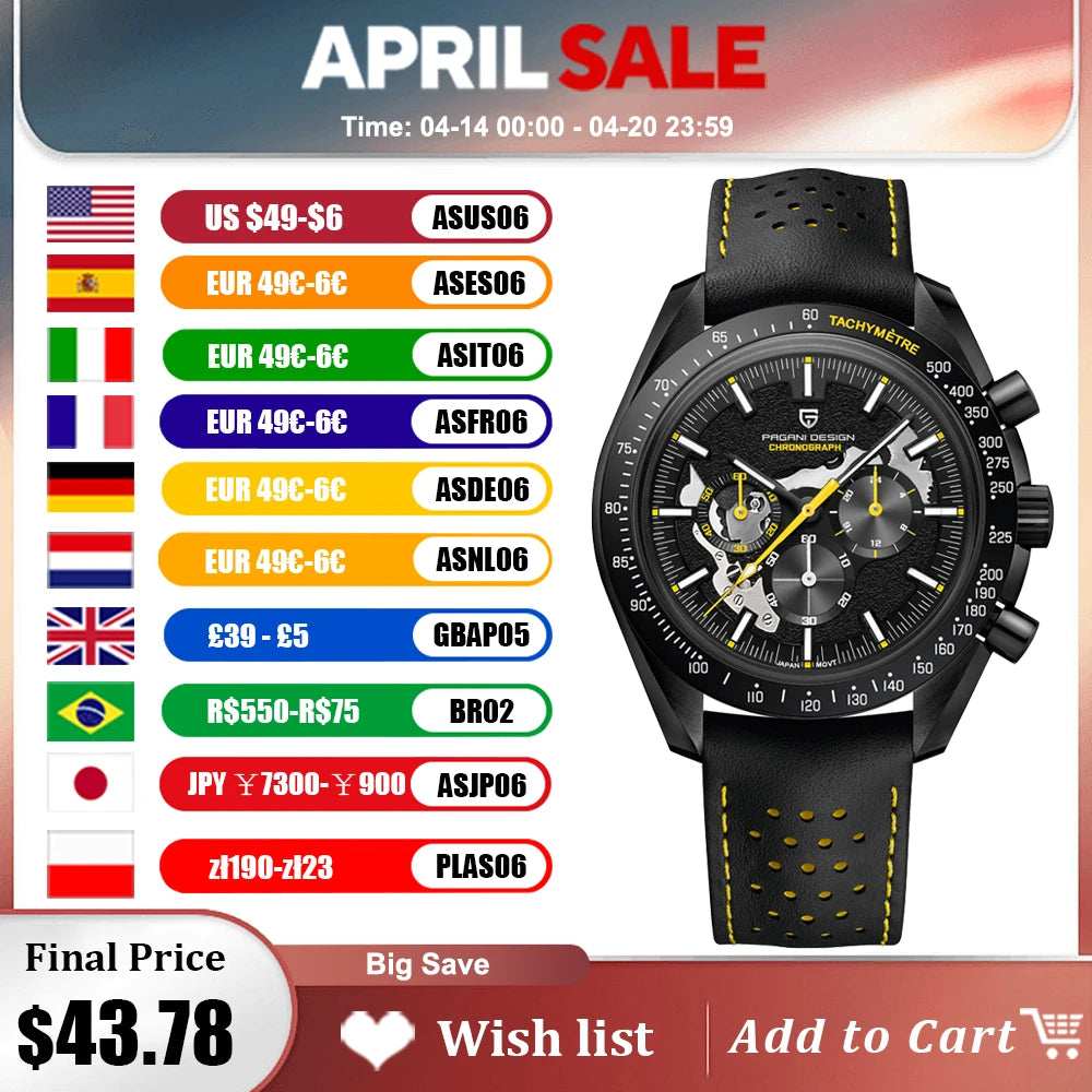 PAGANI DESIGN 1701 Moon Mens Quartz Watches Men Luxury Watch For Men Chronograph AR Sapphire Mirror Waterproof Reloj Hombre 2025