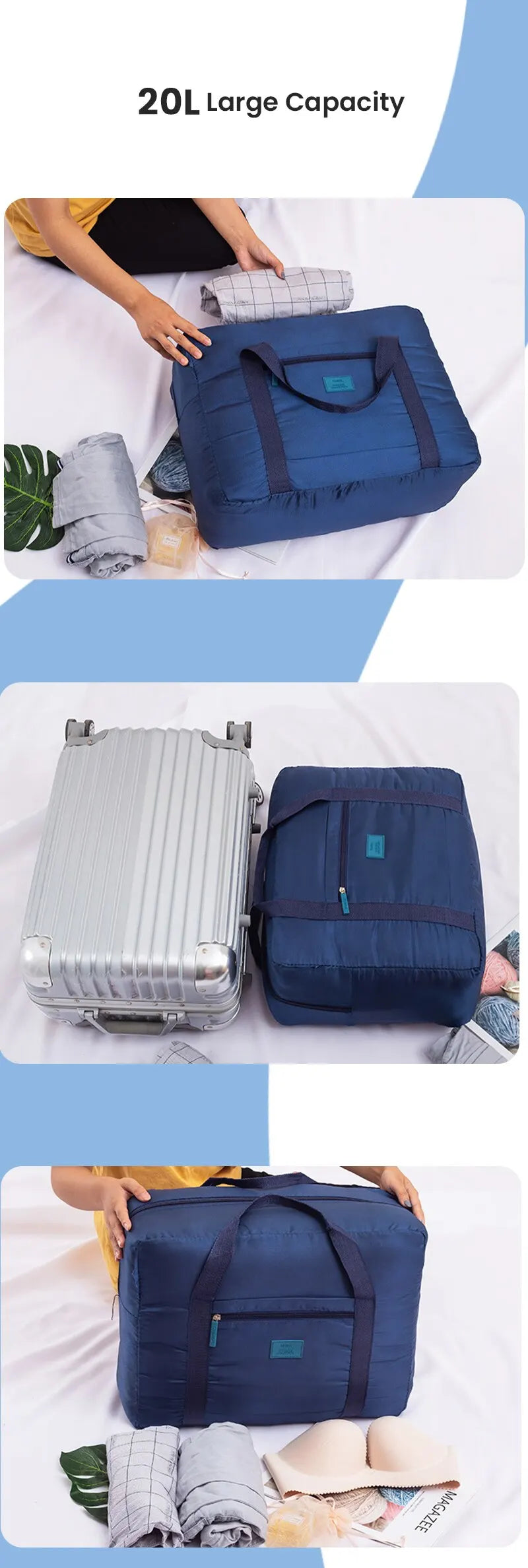 Foldable Travel Duffel Bag Lightweight Travel Bag for Women and Men Tote Carry On Luggage Bag Weekender Overnight Bag
