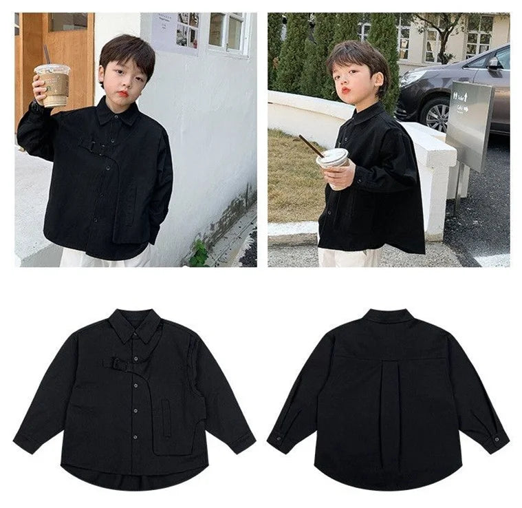 Boys Baby's Kids Blouse Jacket Outwear 2023 Black Spring Autumn Shirts Cotton Gift Plus Size Children's Clothing